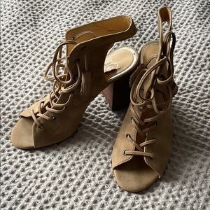 Stylish Tan Women's Lace-Up Heels